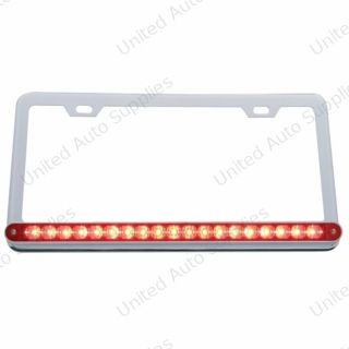 Chrome License Plate Frame With 19 LED 12" Reflector Light Bar - Red LED/Red Lens