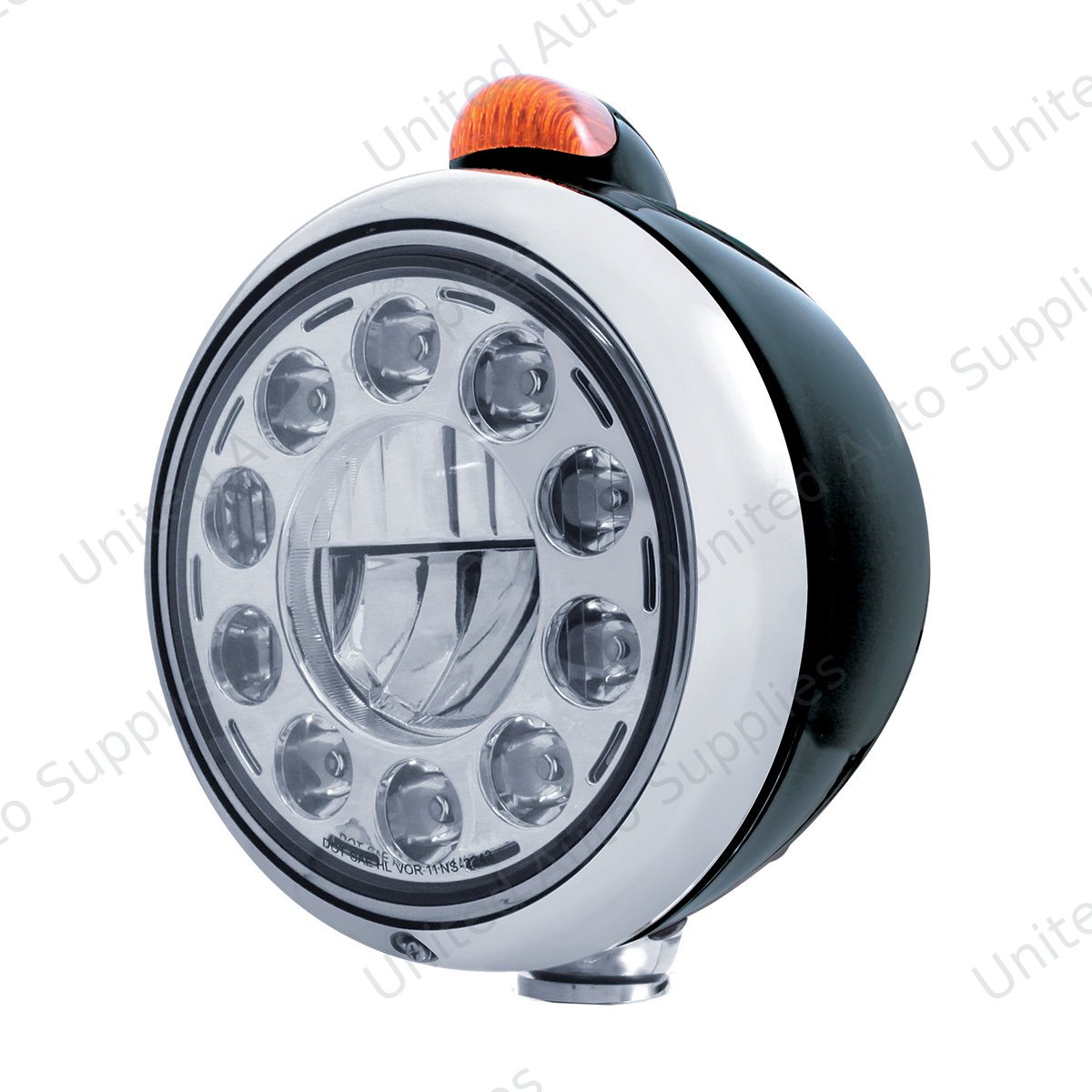 Black Guide 682-C Headlight 11 LED Bulb & Dual Mode LED Signal - Amber Lens
