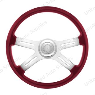 18" Candy Color 4 Spoke Steering Wheel With Chrome Horn Bezel And Horn Button-Candy Red