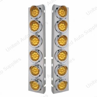 SS Front Air Cleaner Bracket With 12X 9 LED 2" Lights & Visors For Peterbilt-Amber LED & Lens
