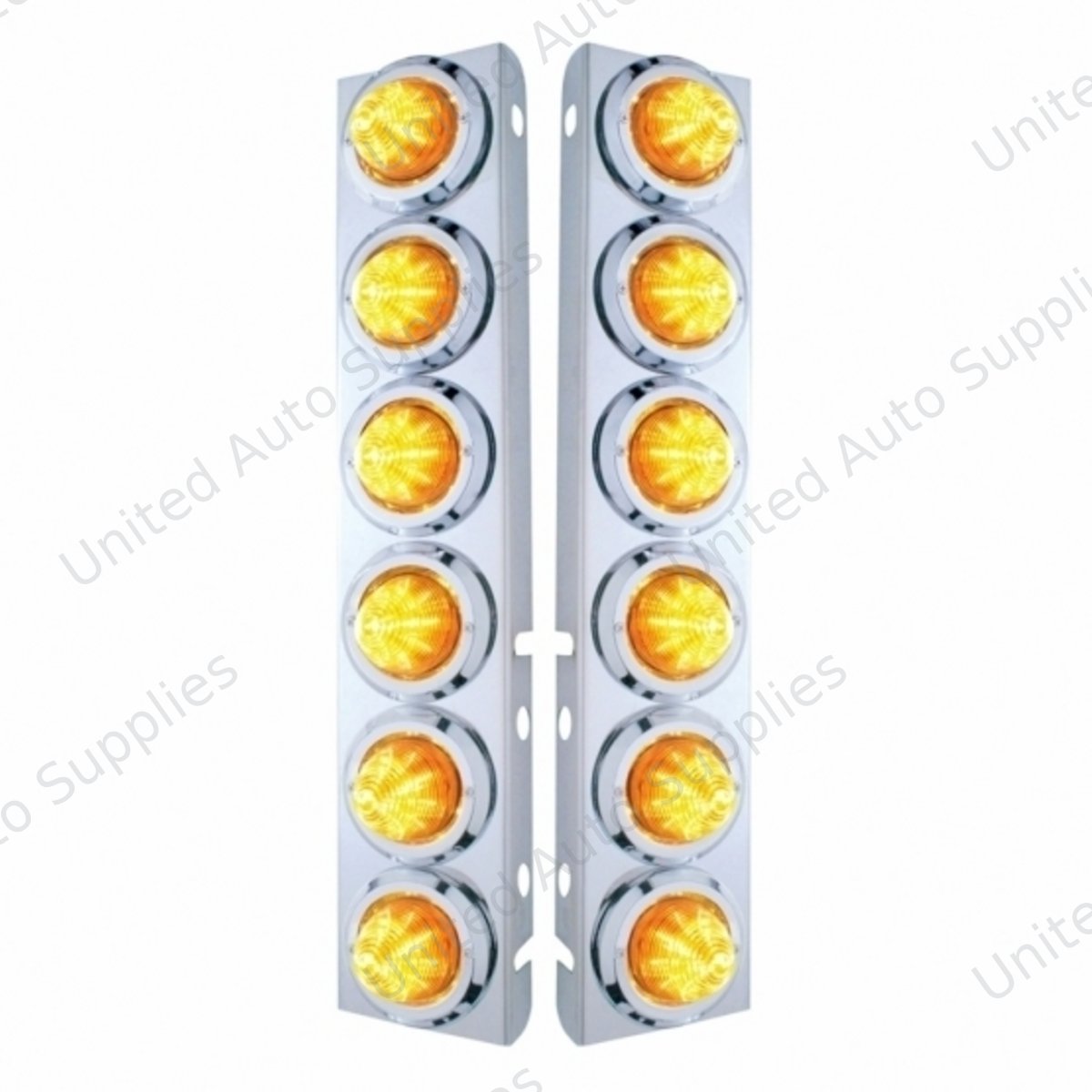 SS Front Air Cleaner Bracket With 12X 9 LED 2" Beehive Lights & Bezels For Peterbilt-Amber LED & Lens