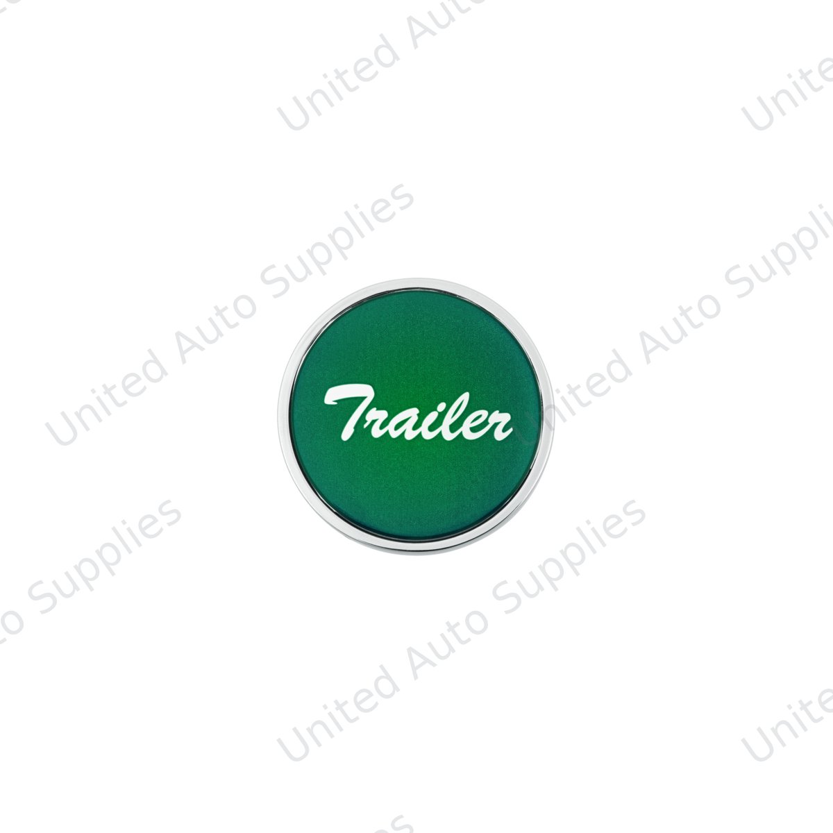 Aluminum Screw-On Air Valve Knob With Glossy Trailer Script Sticker - Green Sticker