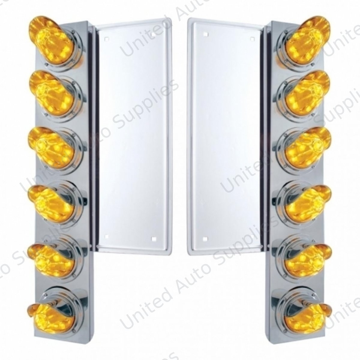 FL SS Front Air Cleaner Bracket With 12X 11 LED Watermelon Lights & Visors -Amber LED & Lens