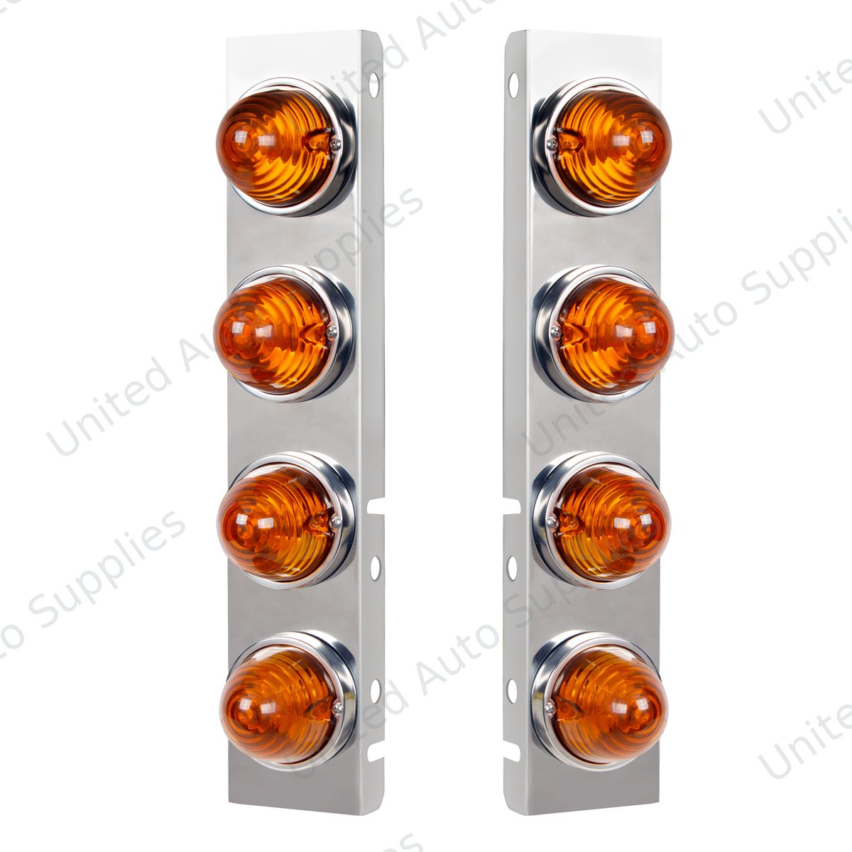 SS Front Air Cleaner Bracket With 8X Glass Beehive Lights & SS Bezels For Peterbilt-Amber Lens