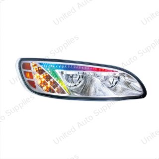 Chrome LED Headlight With Color Changing Position Light Bar For Peterbilt 386 (2005-2015) & 387 (1999-2010) - Passenger