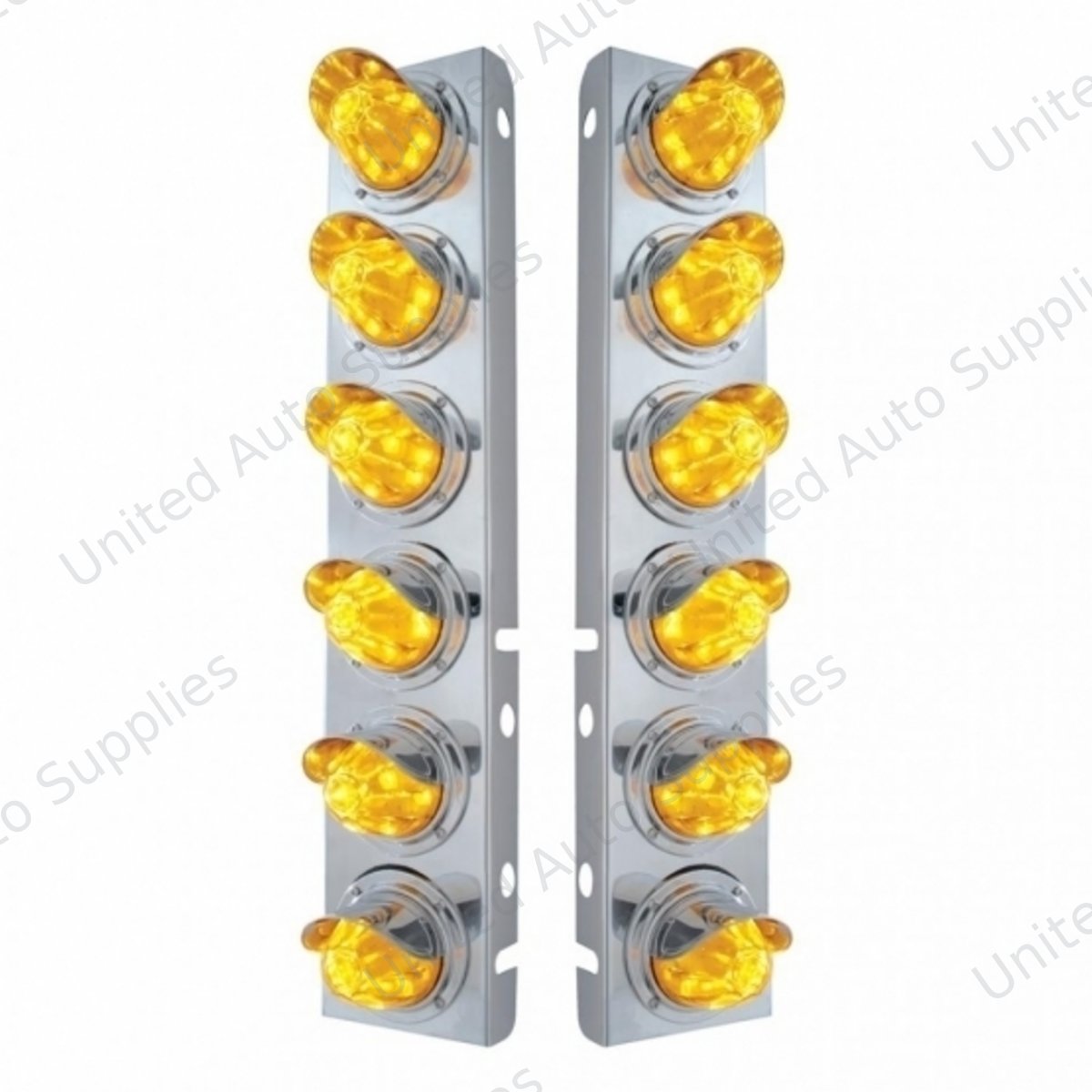 SS Front Air Cleaner Bracket With 12X 11 LED Watermelon Lights & Visors For Peterbilt-Amber LED & Lens