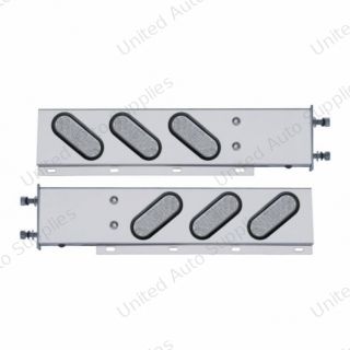 3-3/4" Bolt Pattern SS Spring Loaded Bar With 6" Oval 19 LED Lights -Red LED/Clear Lens (Pair)