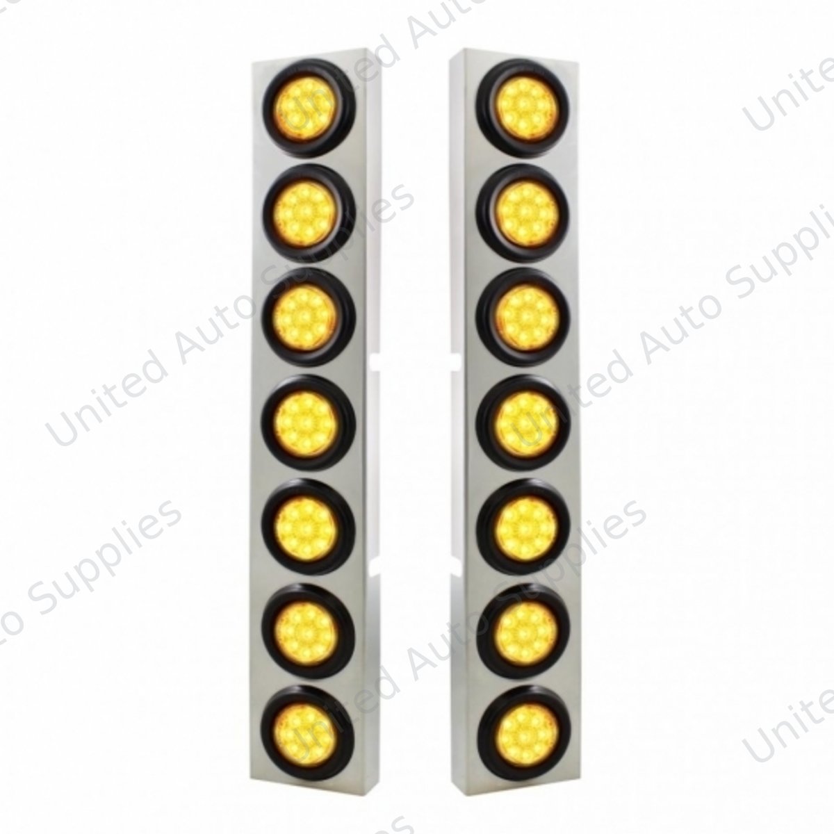SS Front Air Cleaner Bracket With 14X 9 Amber LED 2" Reflector Lights For KW Trucks -Amber Lens