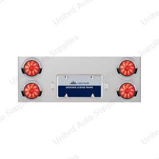 33-3/4" Stainless Rear Center Panel With Four 10 LED 4" Lights & Visors - Red LED/Red Lens