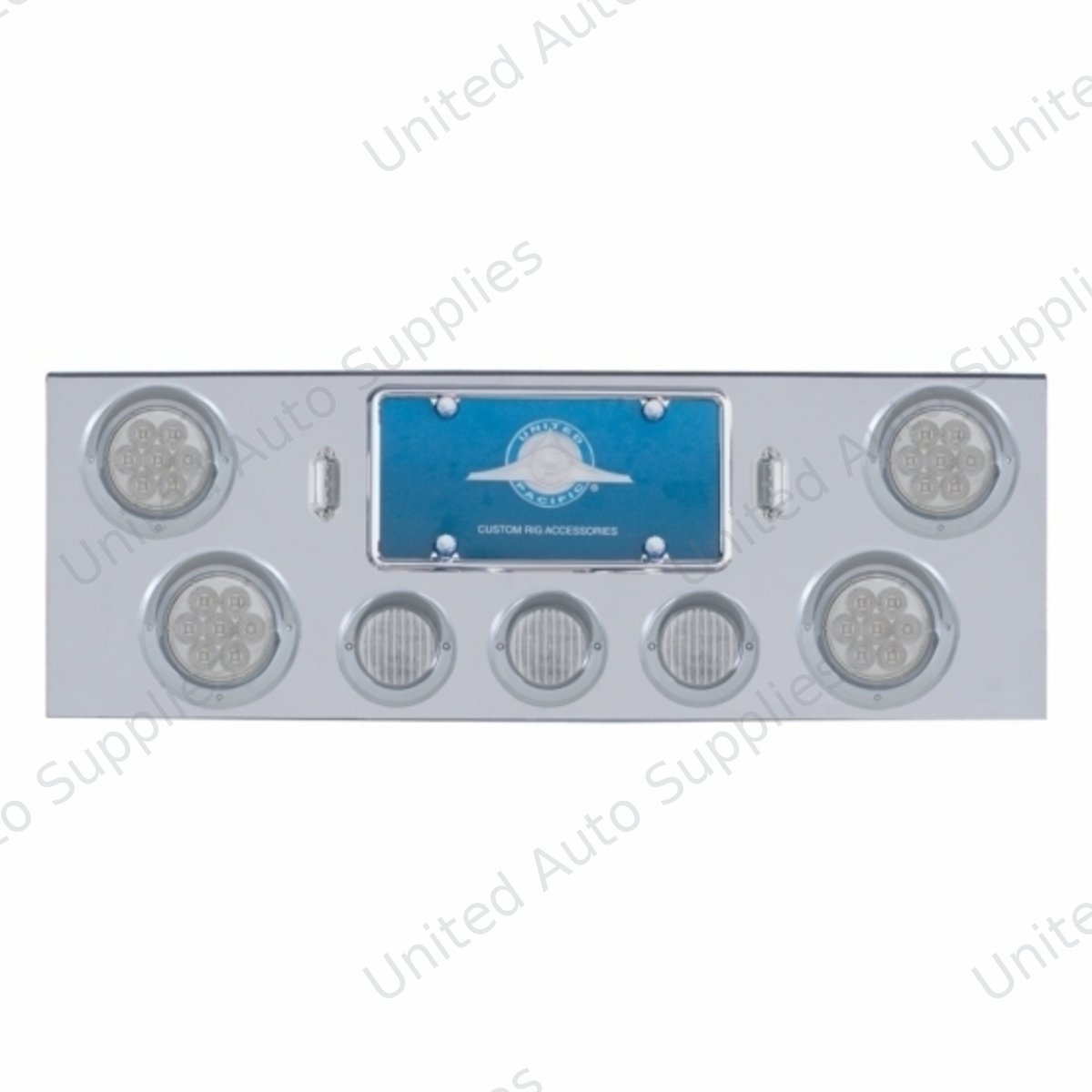 CR Rear Center Panel With 4X 7 LED 4" Reflector Light & 3X 13 LED 2.5" Light & Visor-Red LED/Clear Lens
