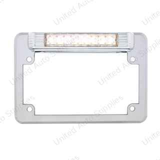 Chrome Motorcycle License Plate Frame With Back-Up Light - White LED/Clears Lens