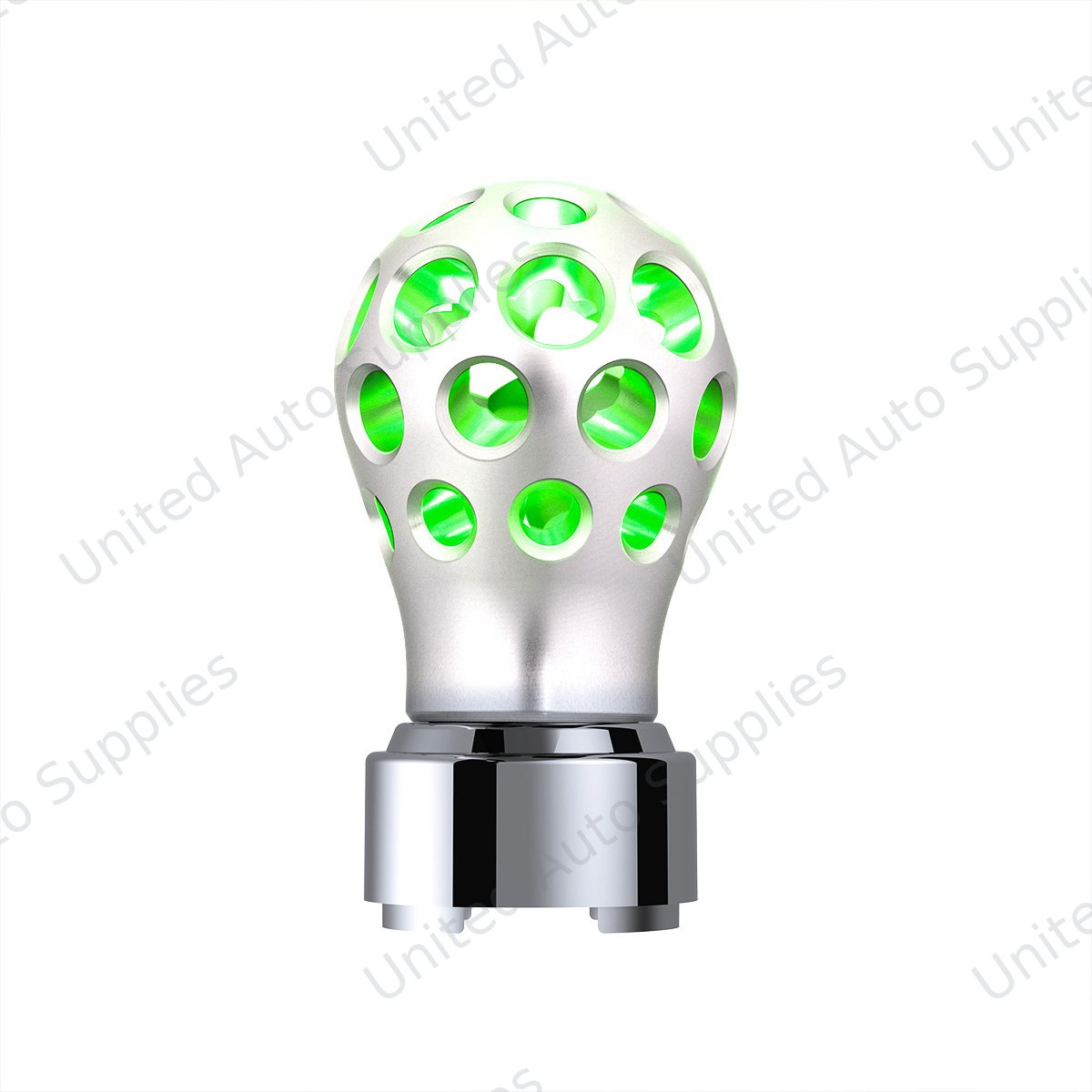 Thread-On Annodized Phoenix Ball Gearshift Knob With LED 9/10 Speed Adapter-Green LED
