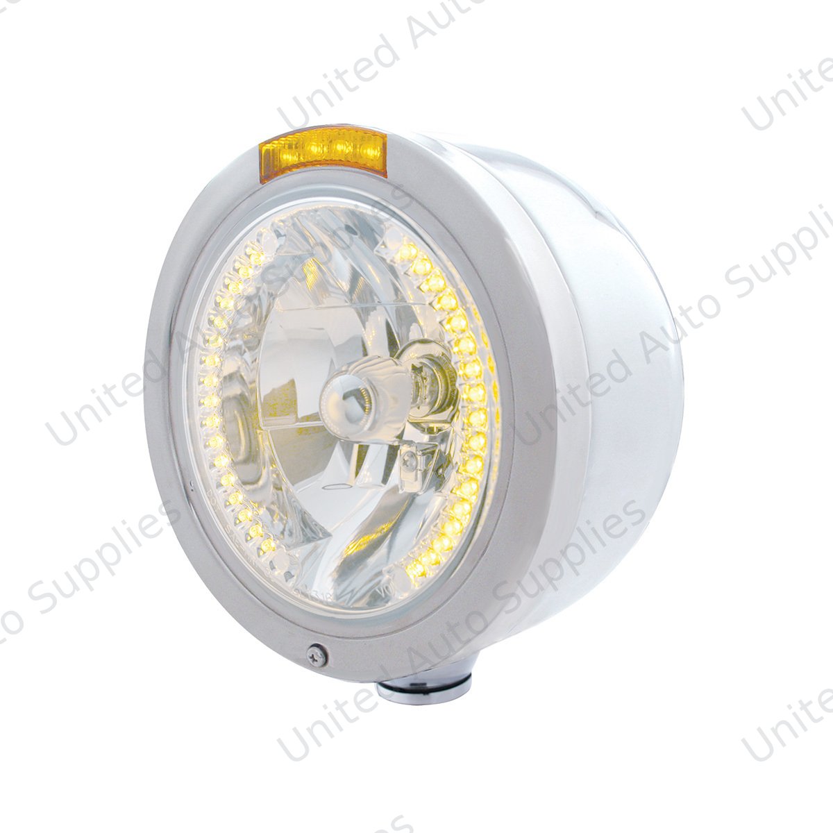 Stainless Steel Bullet Half Moon Headlight H4 With Amber LED & Dual Mode LED Signal-Amber Lens
