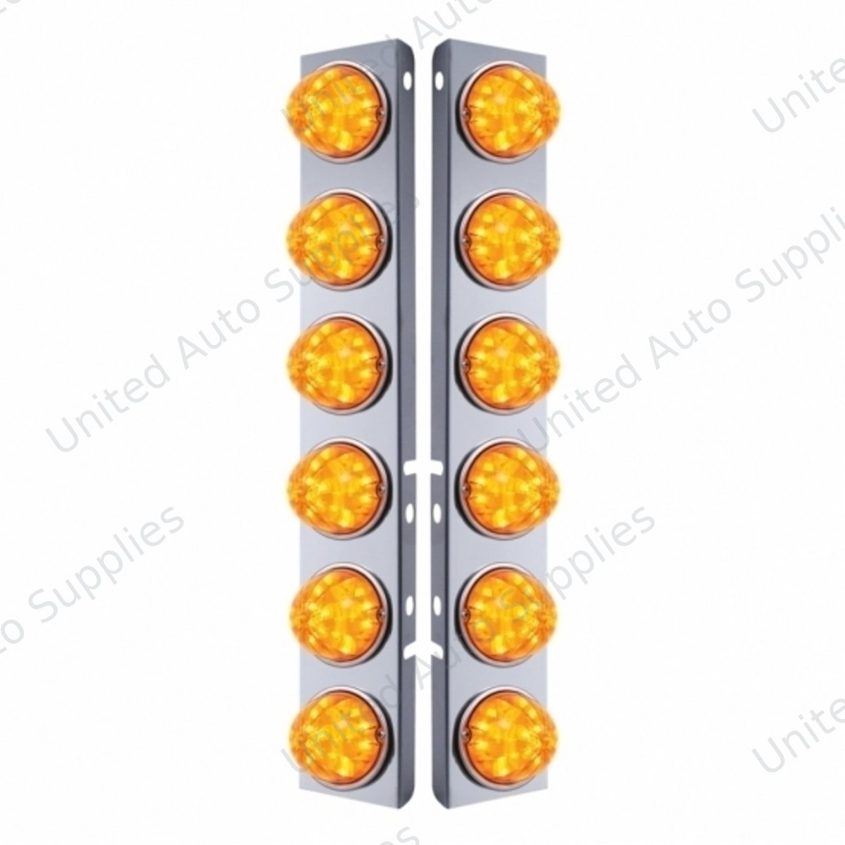 SS Front Air Cleaner Bracket W/12X 17 LED Watermelon Lights & SS Bezels For Peterbilt-Amber LED & Lens (Pair)