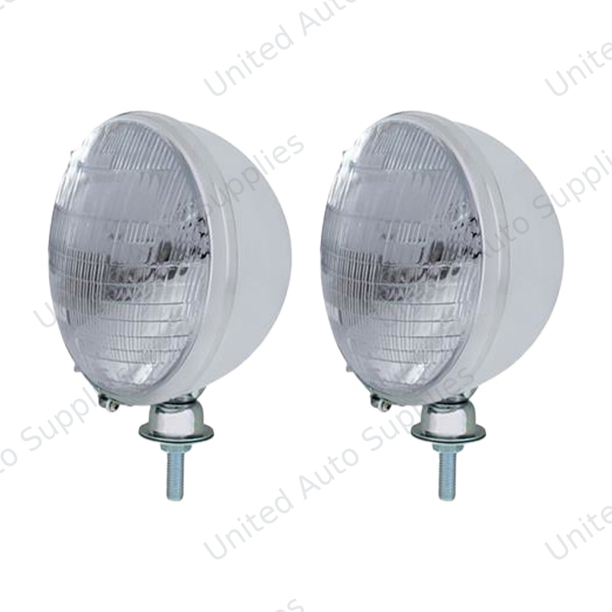 7" Chrome Kingbee Style 12V Headlight With 6014 Seal Beam Bulbs (Pair) (Bulk)