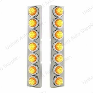 SS Front Air Cleaner Bracket With 14X 9 Amber LED 2" Beehive Lights & Bezels For KW Trucks -Amber Lens