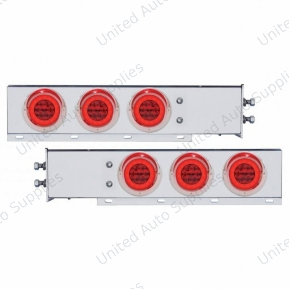 2" Bolt Pattern SS Spring Loaded Bar With 6X 21 LED 4" GloLight & Visors -Red LED & Lens (Pair)