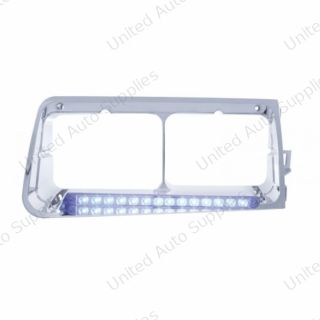 14 LED Headlight Bezel For 1989-2009 Freightliner FLD - Passenger - Blue LED/Clear Lens