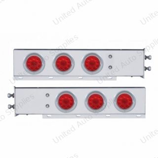 2.5" Bolt Pattern Chrome Spring Loaded Bar W/6X 4" 10 LED Lights & Visors -Red LED & Lens (Pair)