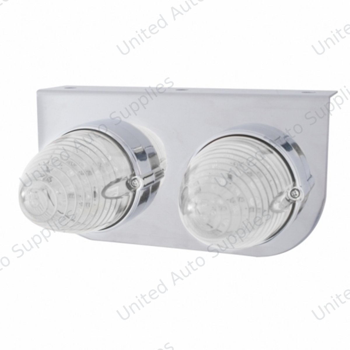 Stainless Light Bracket With 2X 19 LED Beehive Lights - Amber LED/Clear Lens