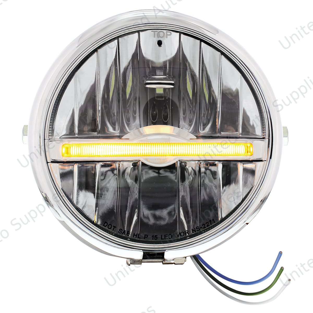 Chrome 5-3/4" Motorcycle Headlight 9 LED Bulb With Amber LED Light Bar - Side Mount