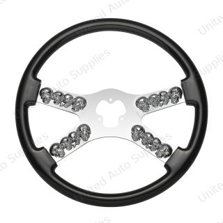 18" Chrome Steering Wheel With Skull Accent - Black