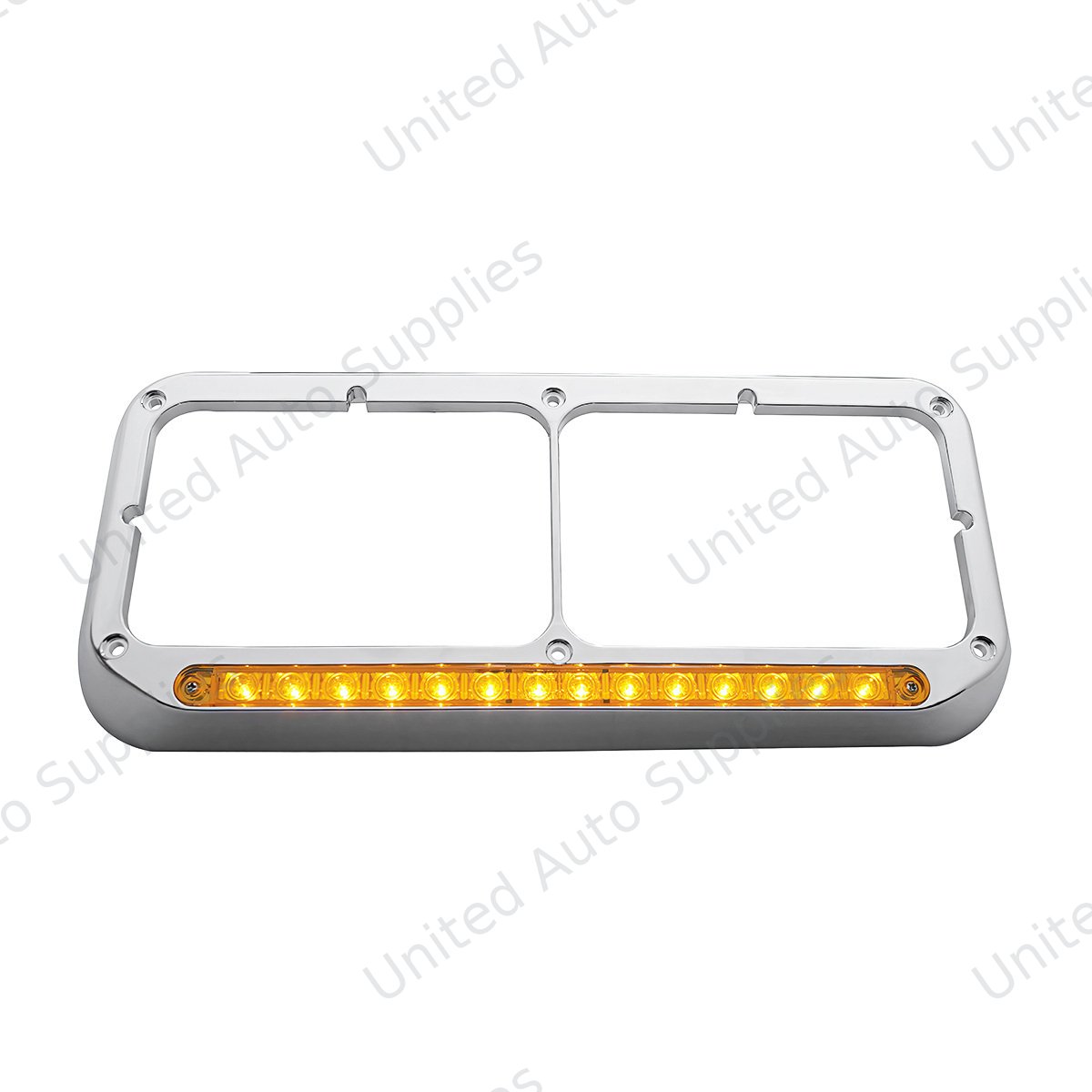 14 LED Chrome Rectangular Dual Headlight Bezel - Amber LED/Amber Lens