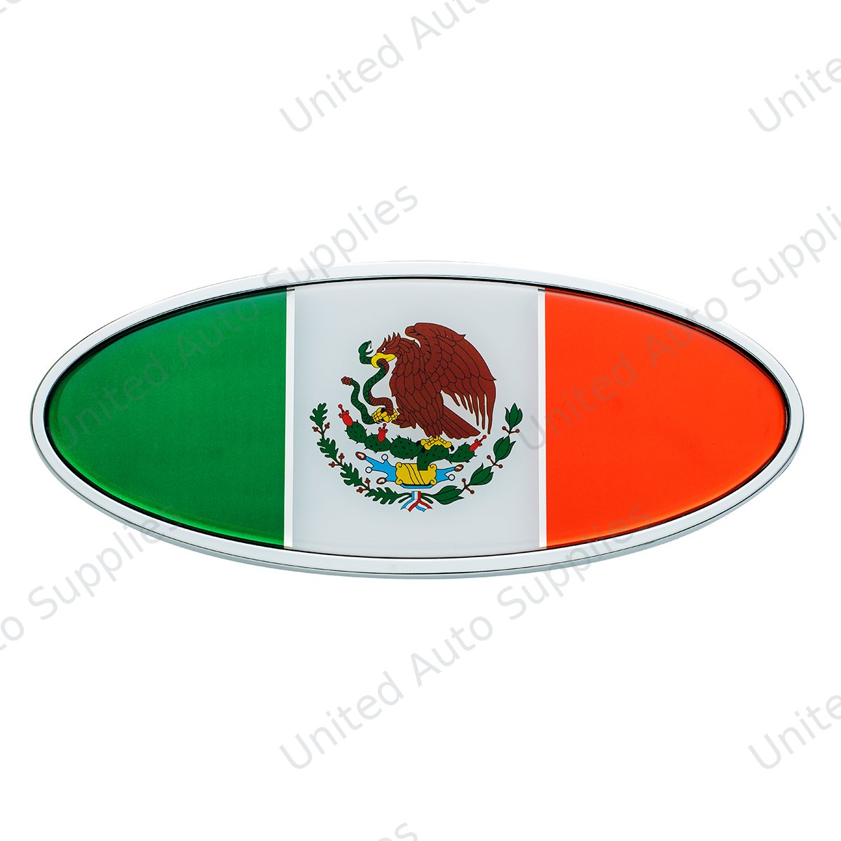 Chrome Die Cast Oval Emblem - Mexico Flag