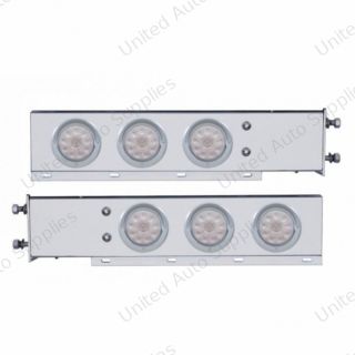 3-3/4" Bolt Pattern Chrome Spring Loaded Bar W/6X 4" 10 Red LED Lights & Visors -Clear Lens (Pair)