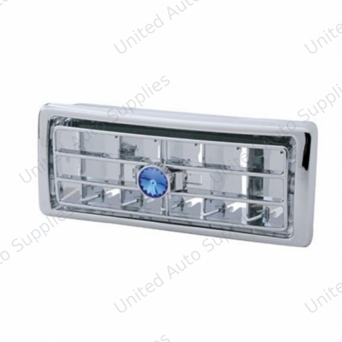Chrome Plastic A/C Vent With Crystal For 2002-2005 Kenworth - Center - Blue Crystal
