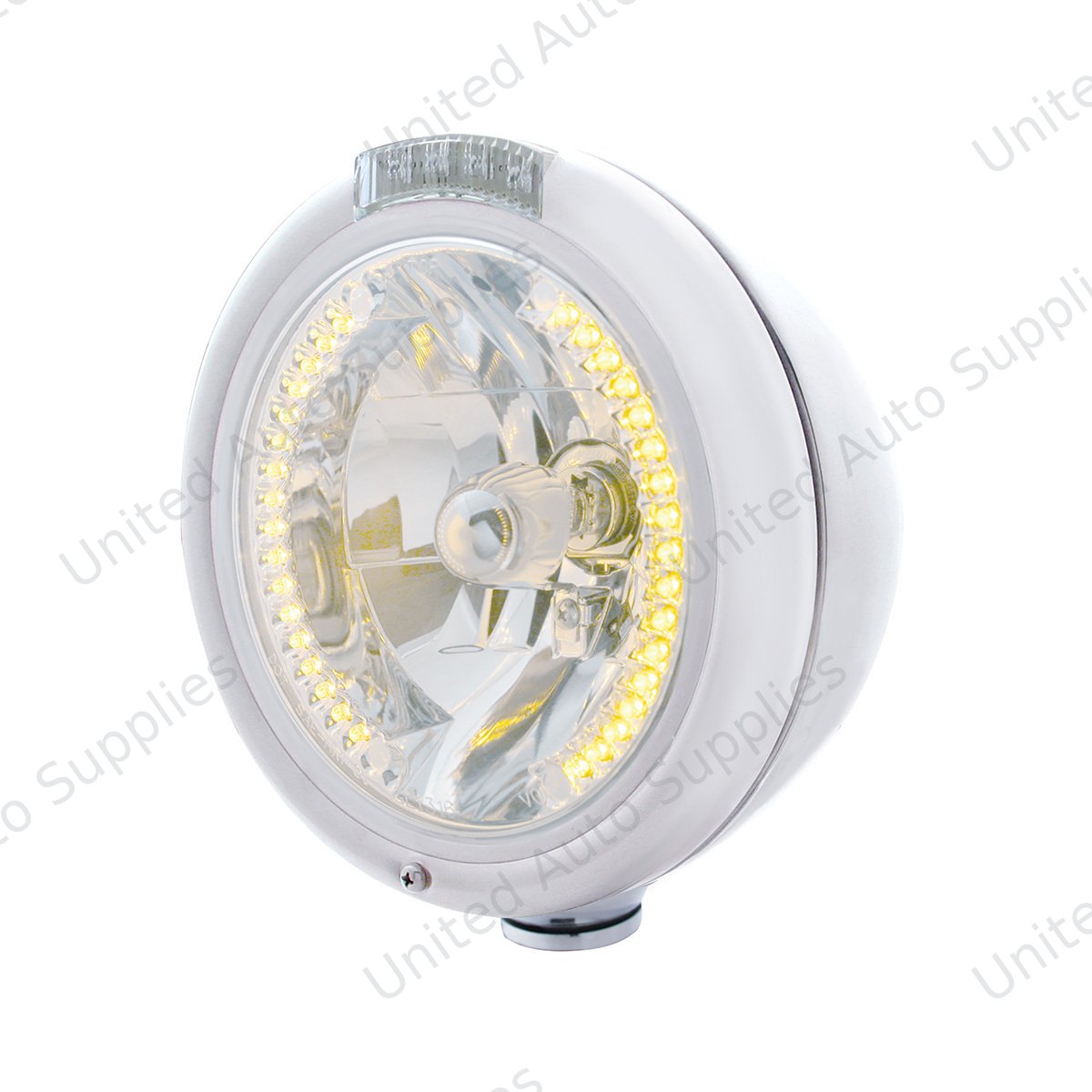 Chrome Classic Headlight H4 With 34 Amber LED & Dual Mode LED Signal - Clear Lens