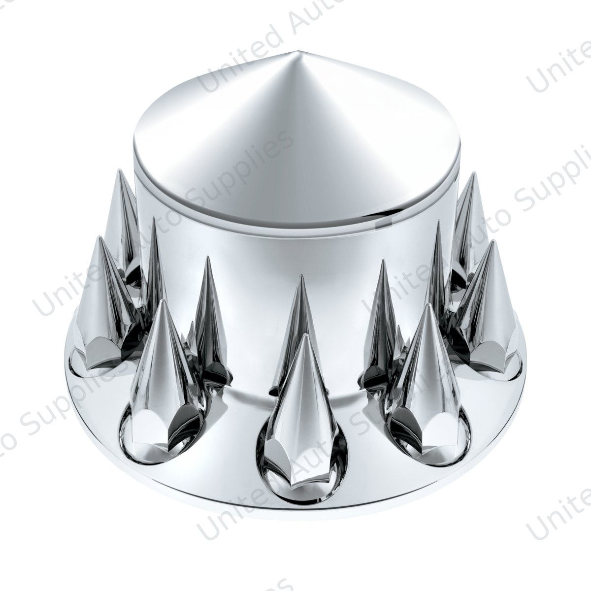 Pointed Rear Axle Cover With 33mm x 4-3/4" Super Spike Push-On Nut Covers - Chrome