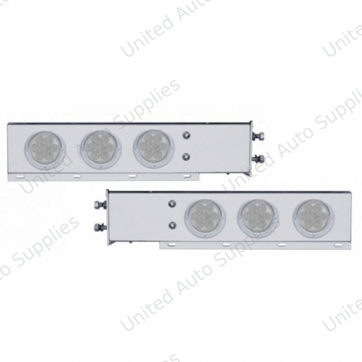 2.5" Bolt Pattern Chrome Spring Loaded Bar With 6X 4" 7 LED Lights & Visors -Red LED/Clear Lens (Pair)