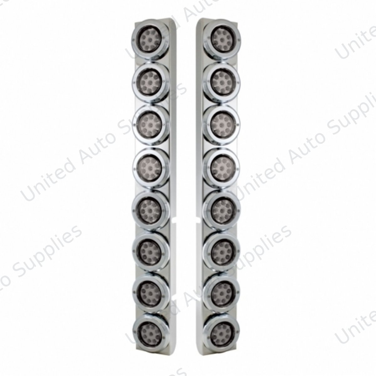 SS Rear Air Cleaner Bracket With 16X 9 LED 2" Reflector Lights & Bezels For Peterbilt-Red LED/Clear Lens
