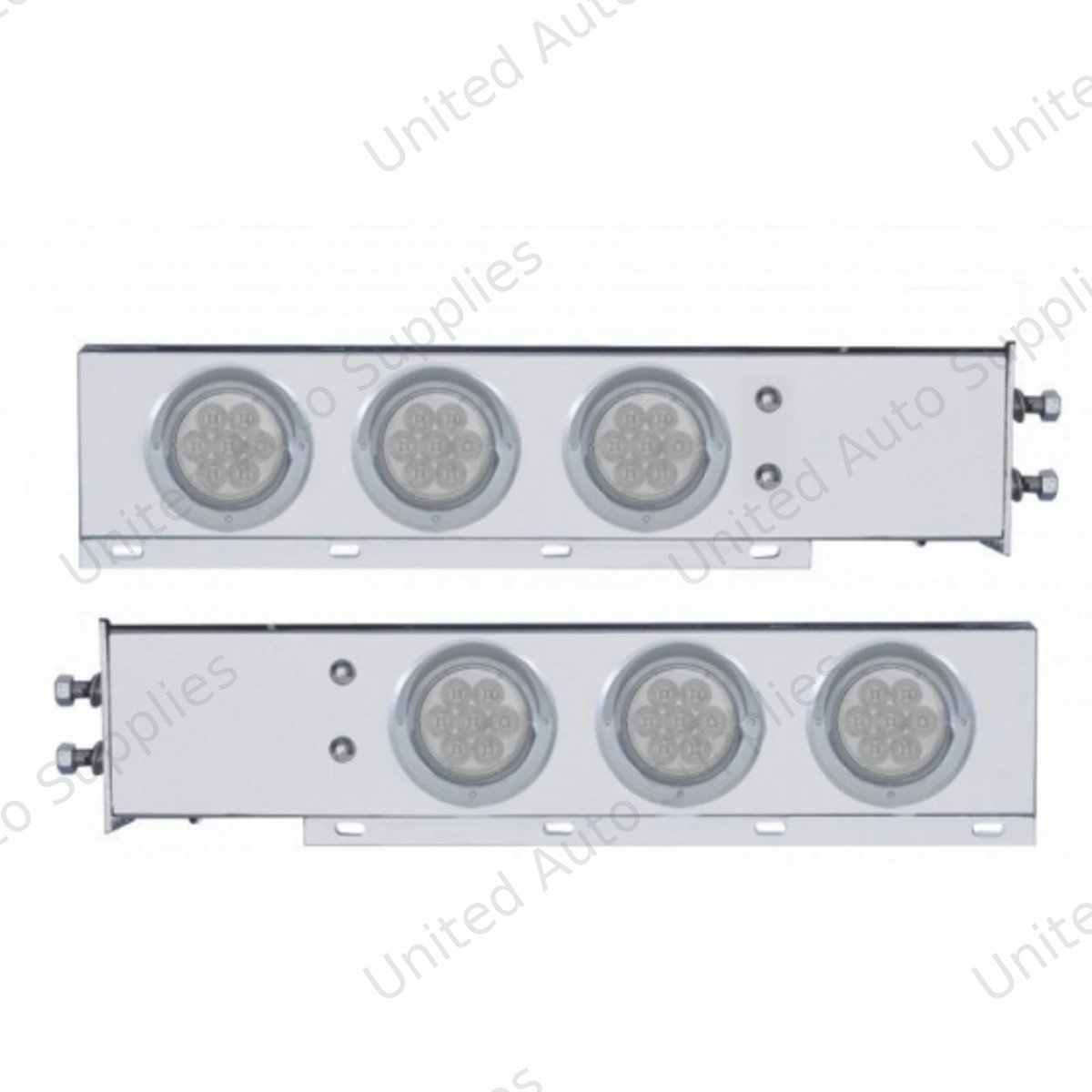 2" Bolt Pattern SS Spring Loaded Bar With 6X 4" 7 LED Lights & Visors -Red LED/Clear Lens (Pair)