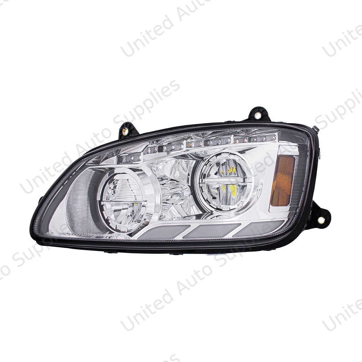 Chrome LED Headlight With Sequential Turn Signal & Position Light Bars For 2008-17 Kenworth T660 - Driver