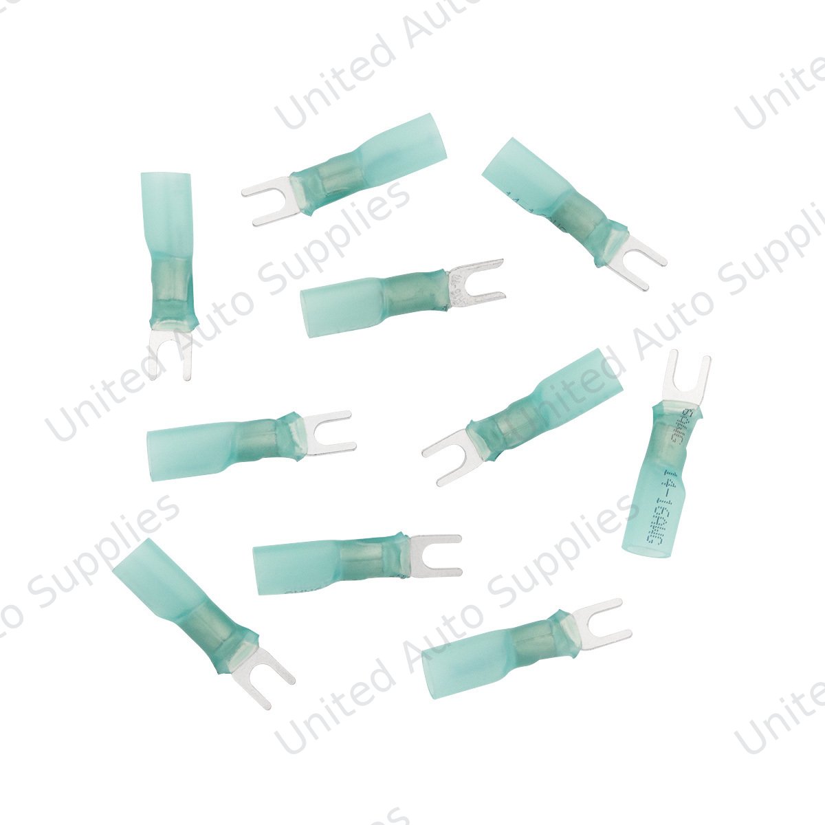 16-14 AWG #6 Stud CS Heat Shrink Spade Terminal - Blue (10-Pack)