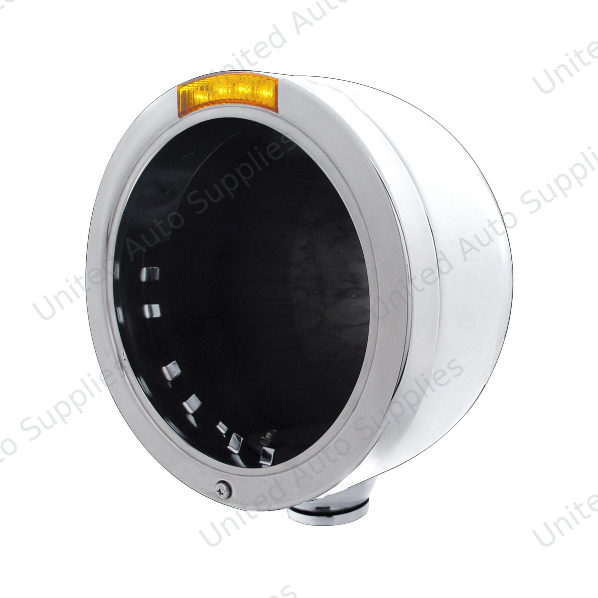 Stainless Steel Bullet Half Moon Headlight No Bulb With LED Turn Signal - Amber Lens