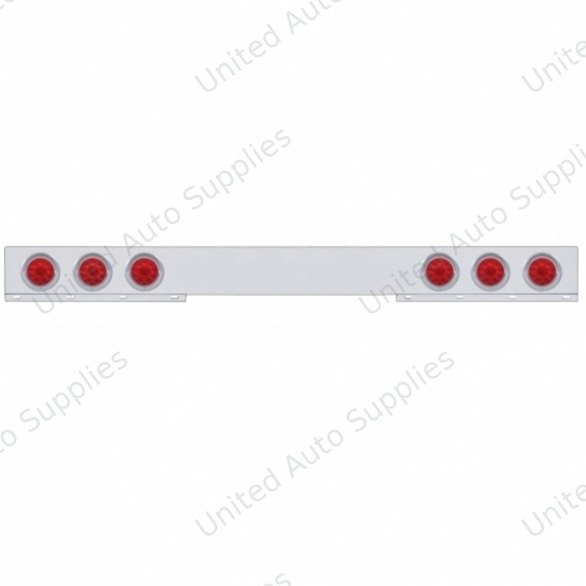 Chrome 1 Piece Rear Light Bar With Six 10 LED 4" Lights & Visors - Red LED/Red Lens