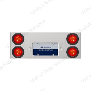 33-3/4" Stainless Rear Center Panel With 4X 16 LED 4" Turbine Lights & Grommets - Red LED/Red Lens