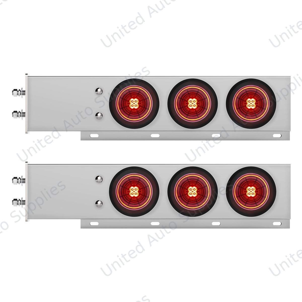 2.5" Bolt Pattern Chrome Spring Loaded Bar W/6X 4" 13 LED Abyss Lights - Red LED/Red Lens (Pair)