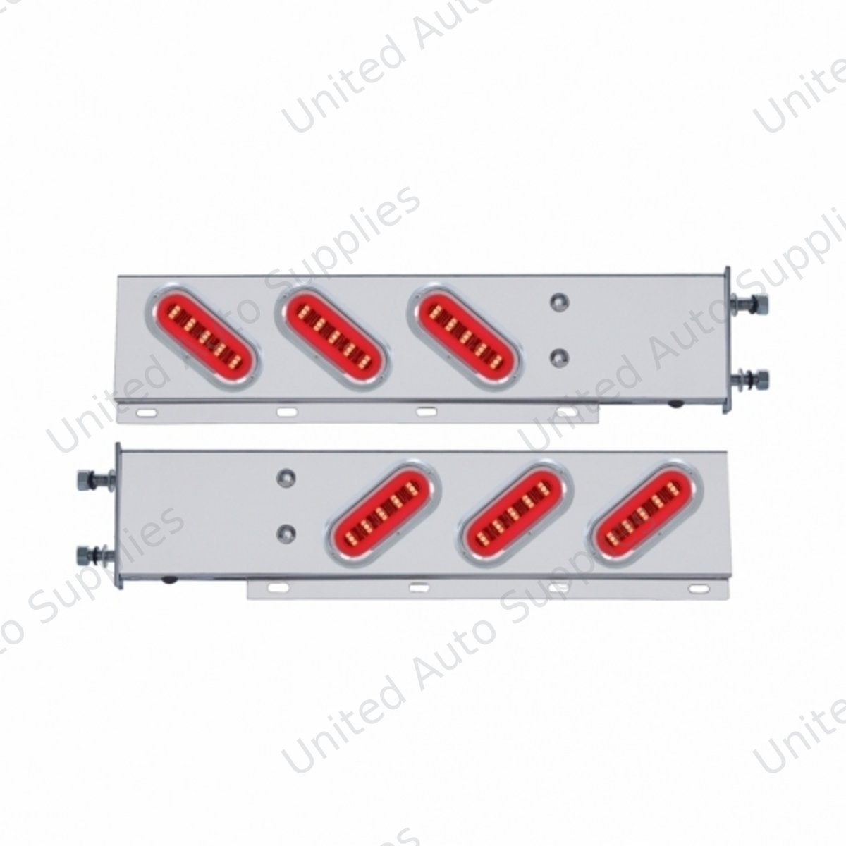 3-3/4" Bolt Pattern SS Spring Loaded Bar With 6X 22 Red LED 6" Oval GloLight & Visor -Clear Lens (Pair)