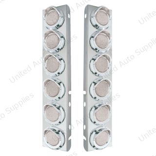 SS Front Air Cleaner Bracket With 12X 9 LED 2" Lights & Visors For Peterbilt-Amber LED/Clear Lens