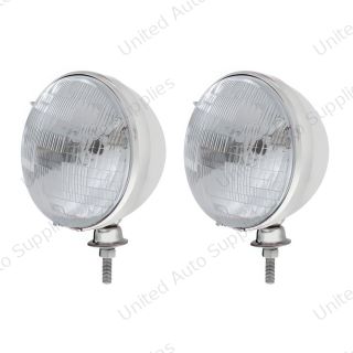 7" Stainless Dietz Style Headlight With 12 Volt 6014 Sealed Beam Bulb (Pair)