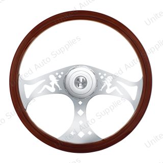 18" Chrome Lady Steering Wheel With Hub & Horn Button Kit For Peterbilt (1998-2005) & Kenworth (2001-2002)