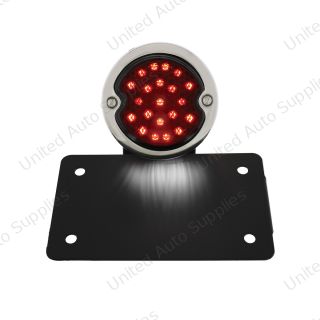 Black Horizontal Side Mount License Bracket For Motorcycle With 1933-36 Ford Style LED Tail Light
