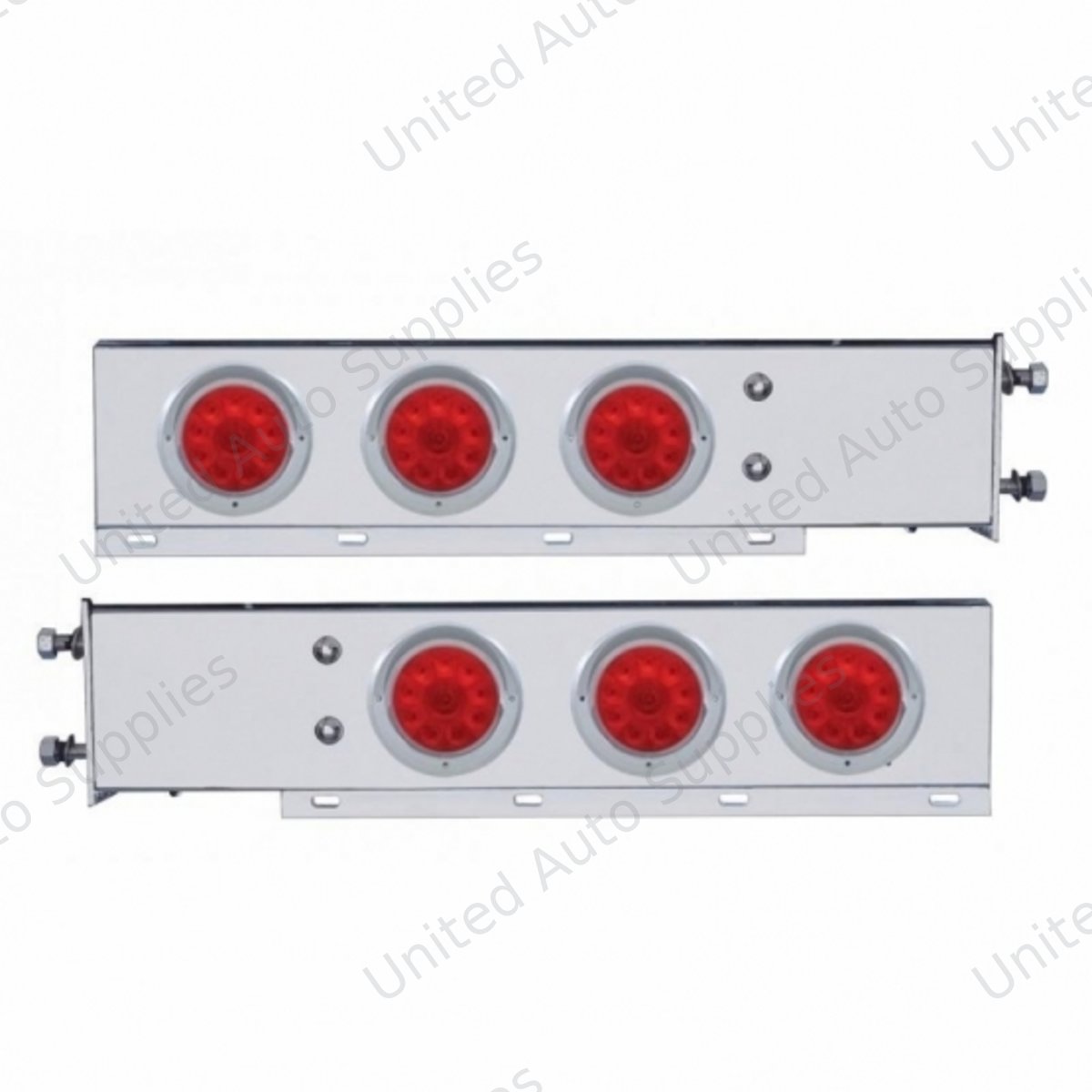 3-3/4" Bolt Pattern SS Spring Loaded Bar With 6X 4" 10 LED Lights & Visors -Red LED & Lens (Pair)