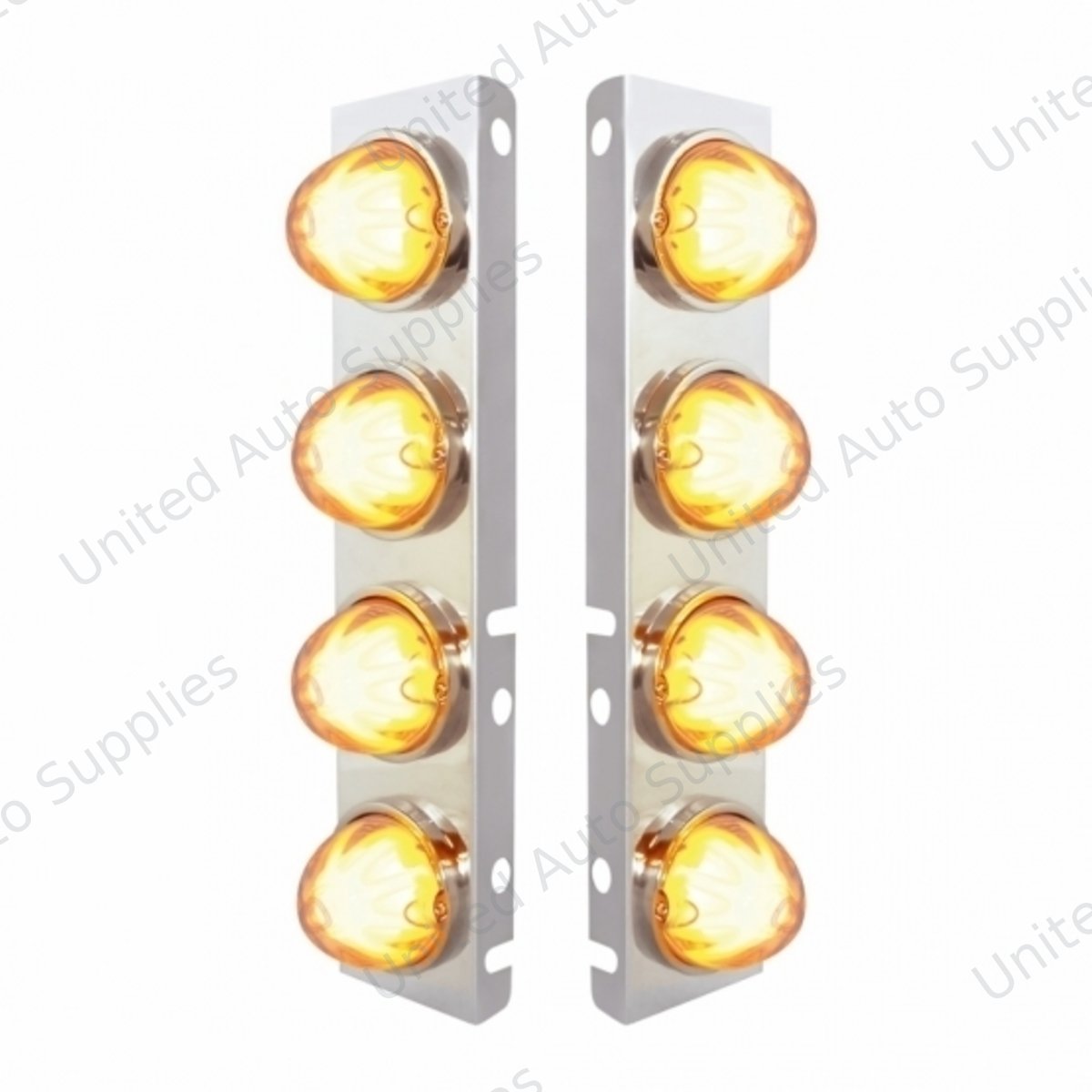 SS Front Air Cleaner Bracket With 8X 9 Amber LED Watermelon GloLight & Bezels For Peterbilt-Clear Lens