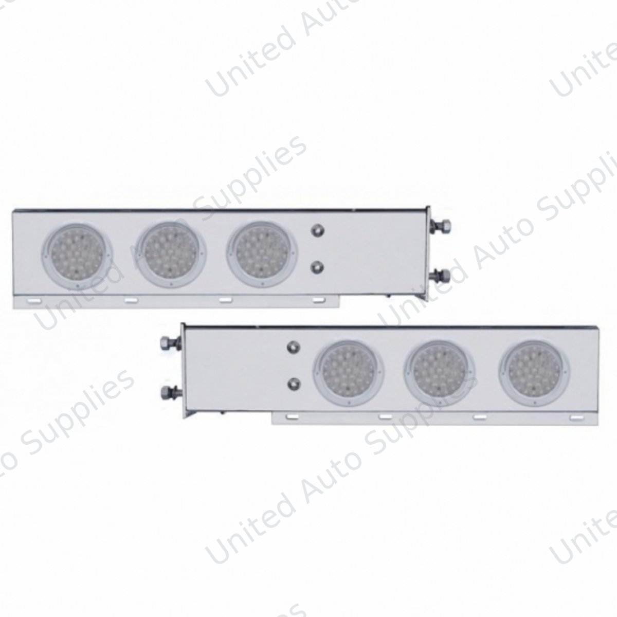 3-3/4" Bolt Pattern SS Spring Loaded Bar With 6X 36 LED 4" Lights & Visors -Red LED/Clear Lens (Pair)