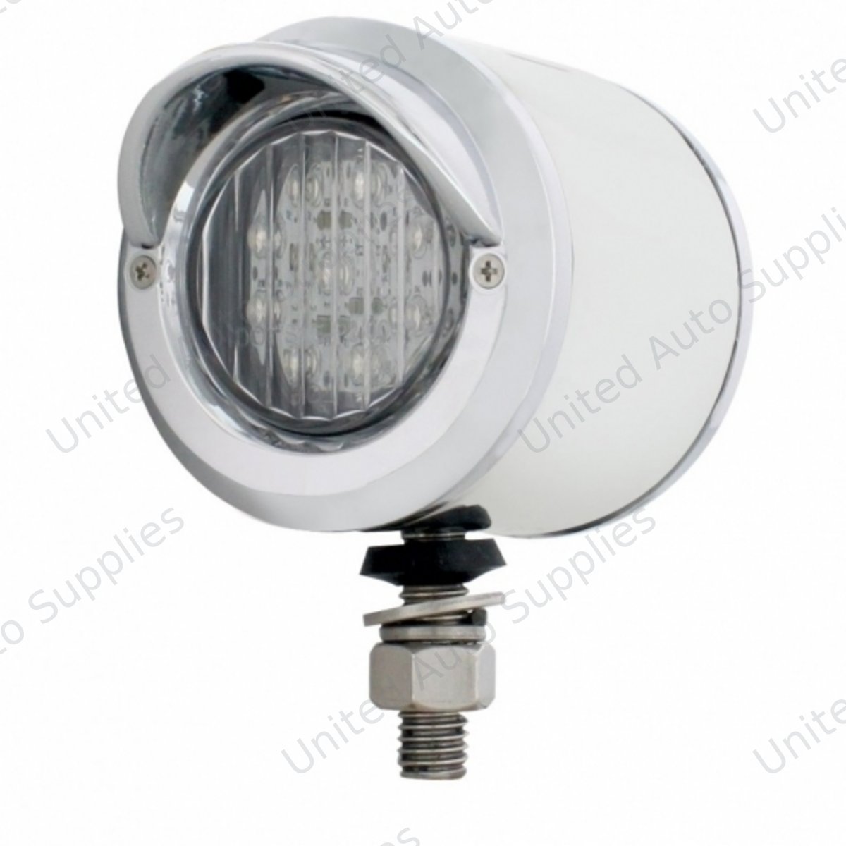 SS 2" Double Face Light With 9 LED 2" Lights & Visors - Amber & Red LED/Clear Lens